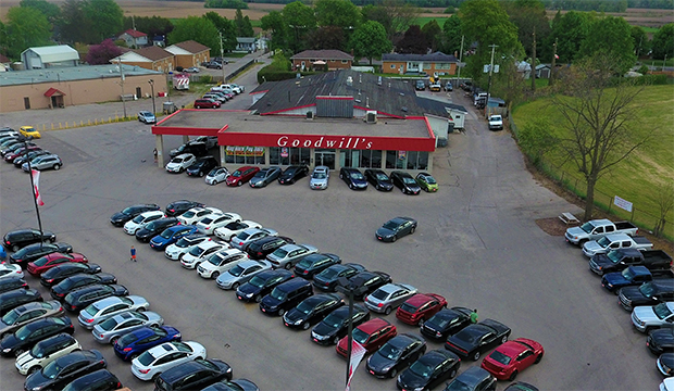 The Ontario Dealer cover photo - dealership lot from above